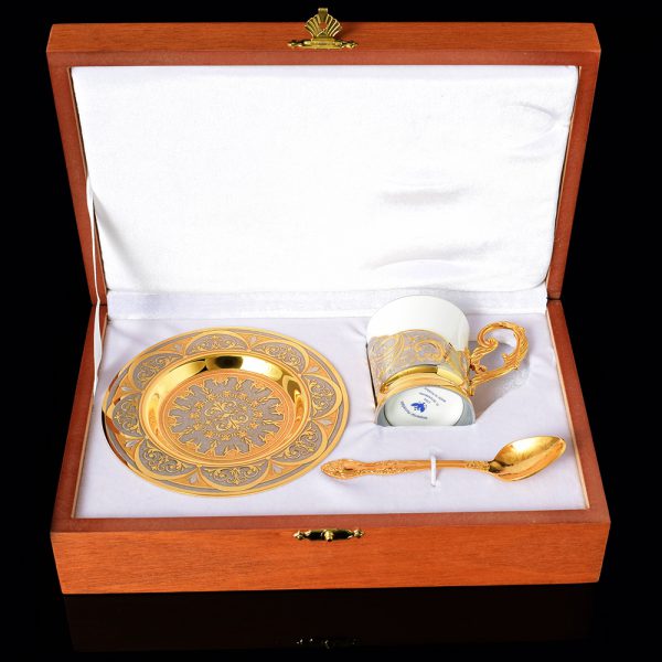 Gold and porcelain coffee set in box