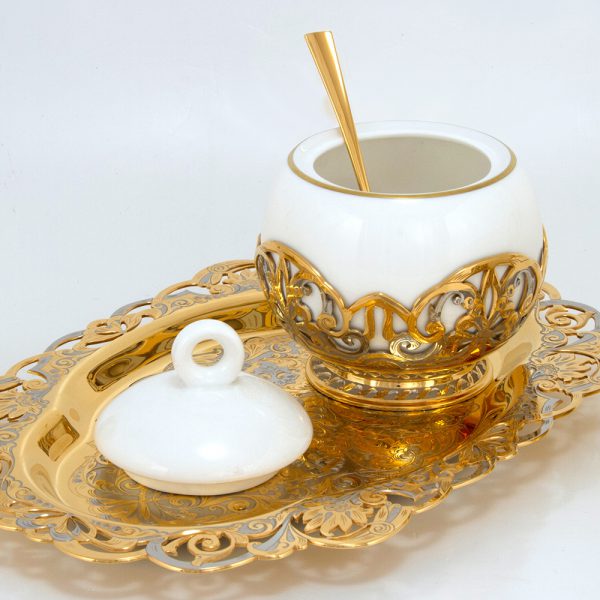 Luxurious sugar bowl made of porcelain and gold