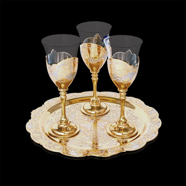 Golden tray with three luxurious glasses