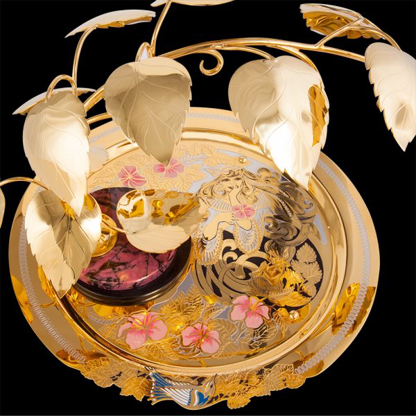 Exquisite handmade artwork - a gold dish with enamel pattern