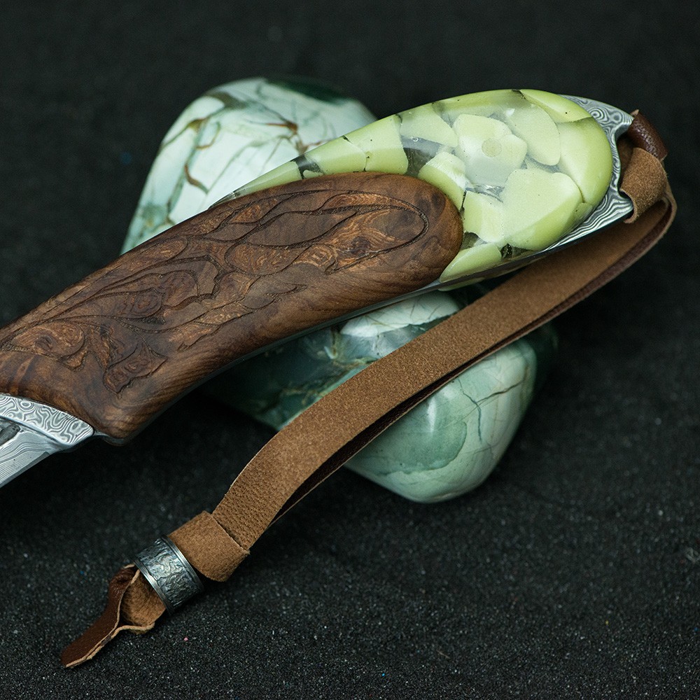 Carved wood knife handle