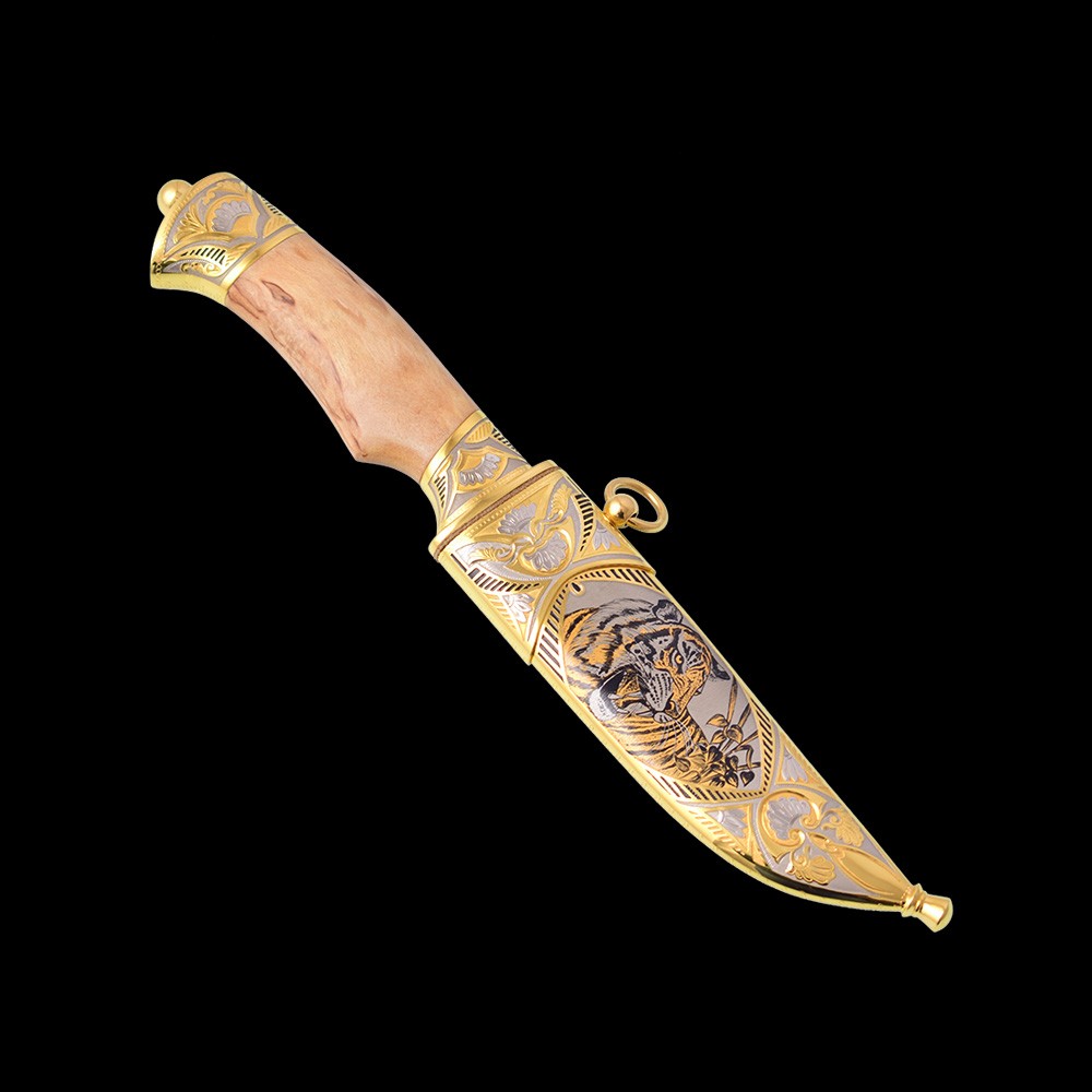 Golden knife "Tiger" with a wooden hilt