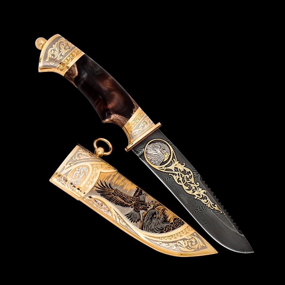 Luxurious knife with expensive decor. Suitable as a gift to a status man