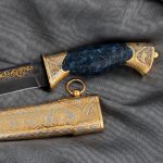 Handmade gift oriental knife with golden scabbard and stylish handle
