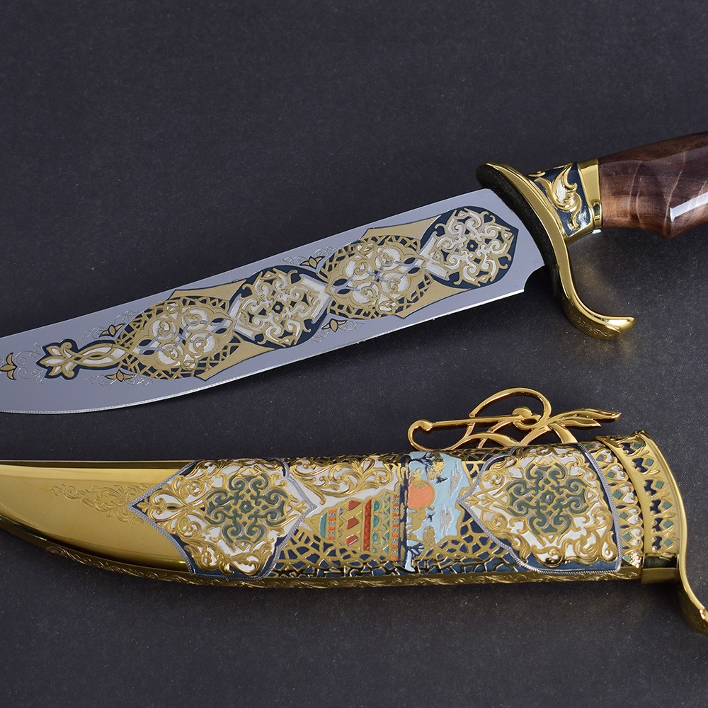 Handmade knife decorated with African patterns and ornaments.