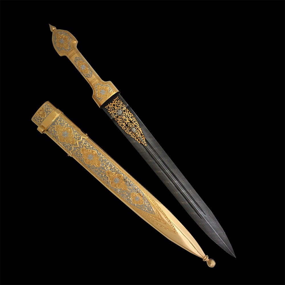 The idea of creating the dagger was inspired by magnificent examples of jewelry and weapons art of Persia and Iran, book miniatures and tiled ceramics of the Ancient East.
