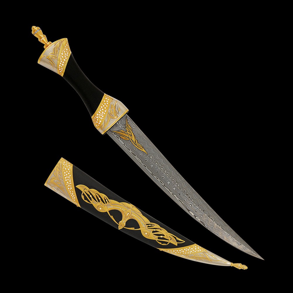 The "Savior" dagger is modeled on the Persian dagger which is a melee weapon with a short, curved double-edged blade. Structurally, Persian daggers are similar to Turkish, but they are more elegant and slightly smaller in size.