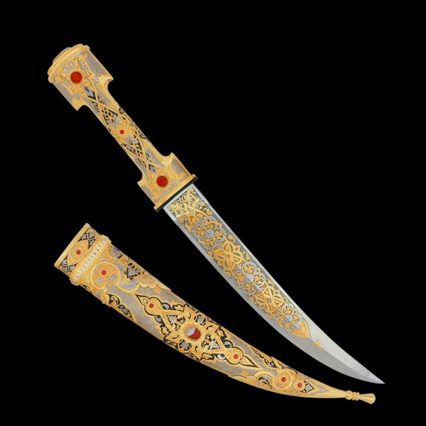 Souvenir bebut with a blade made of stainless steel. The hilt and scabbard are decorated with large stones.