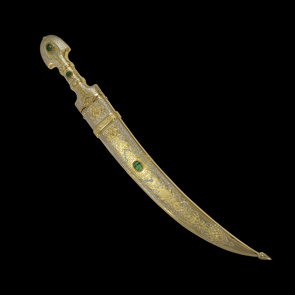 In its shape, bebut resembles the claw of a brave and ferocious tiger. A coating of precious metals is a sign of luxury and wealth of the owner. Handmade delicate oriental ornament makes the simple oriental dagger a work of arms art.