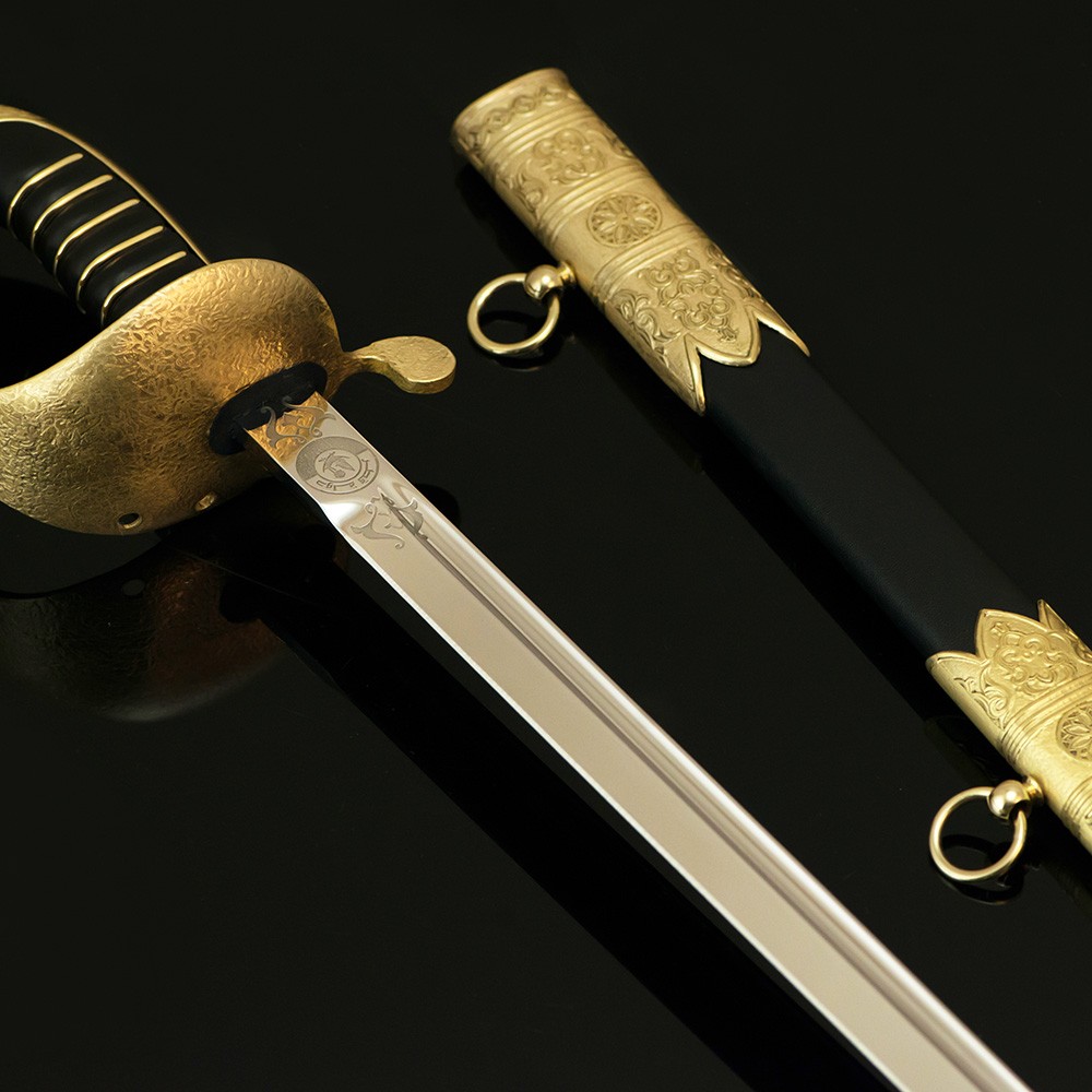 Souvenir sword with a direct blade made of high alloy steel