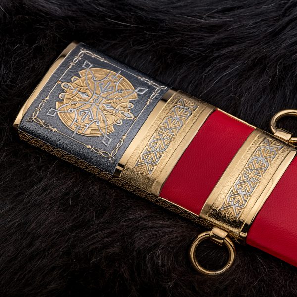 Scabbard of a sword with a Slavic ornament of gold and rhodium