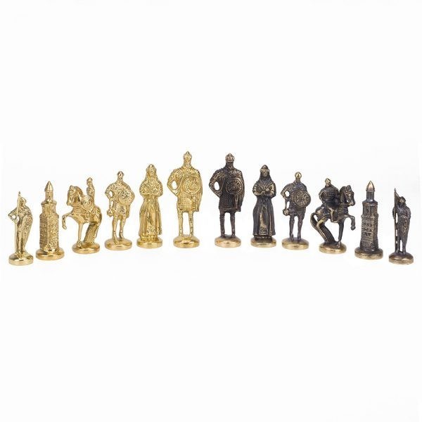 Game pieces are made using brass casting technique. The first brass casting technology appeared many millennia ago. Palace interiors were traditionally decorated with exquisite bronze and brass castings.