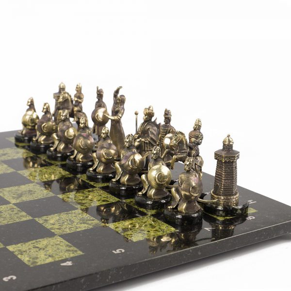 Handmade Turkish chess on a stone board made of a coil