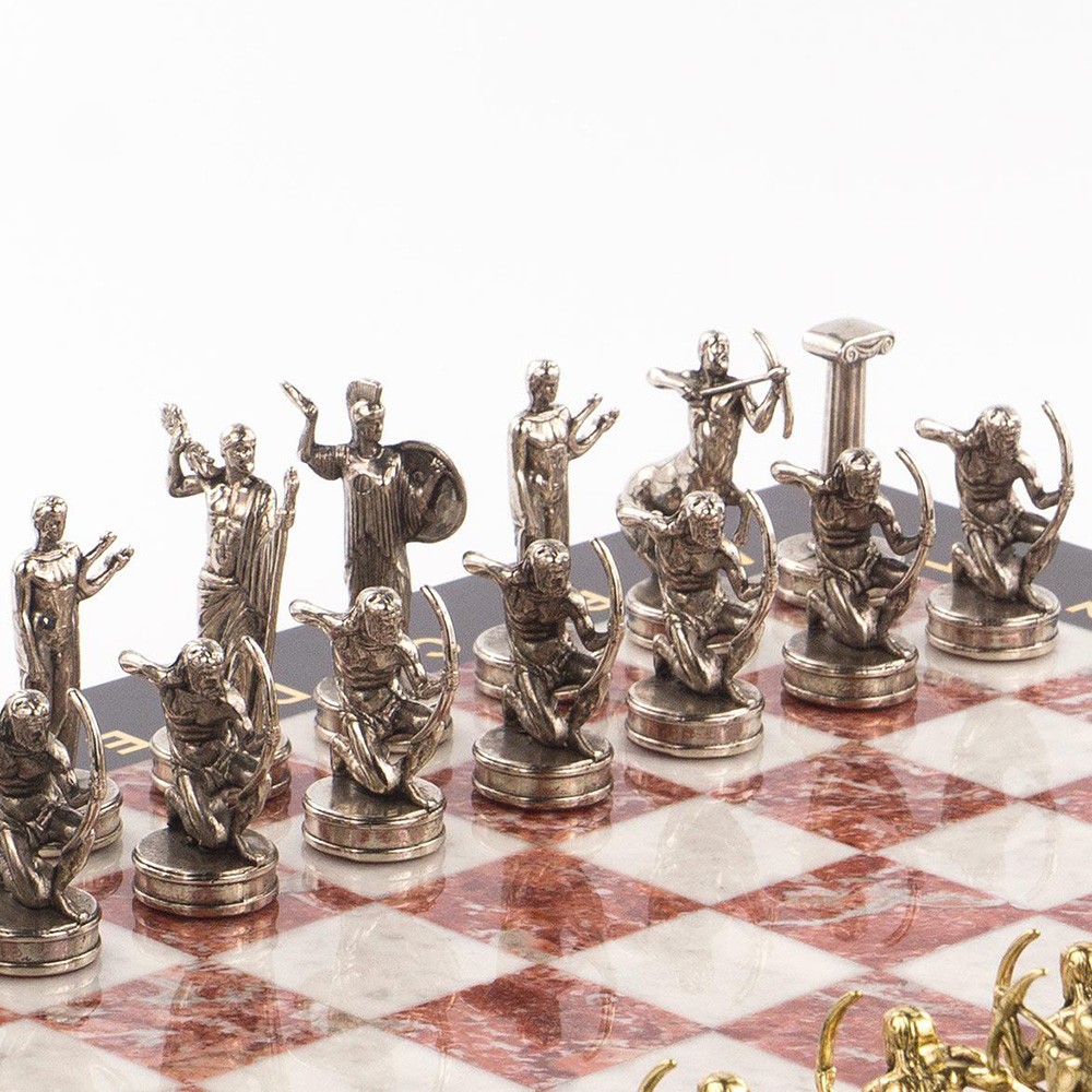 Silver chess pieces. Greek gods