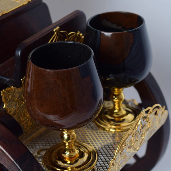Handmade volcanic glass goblets on carriage
