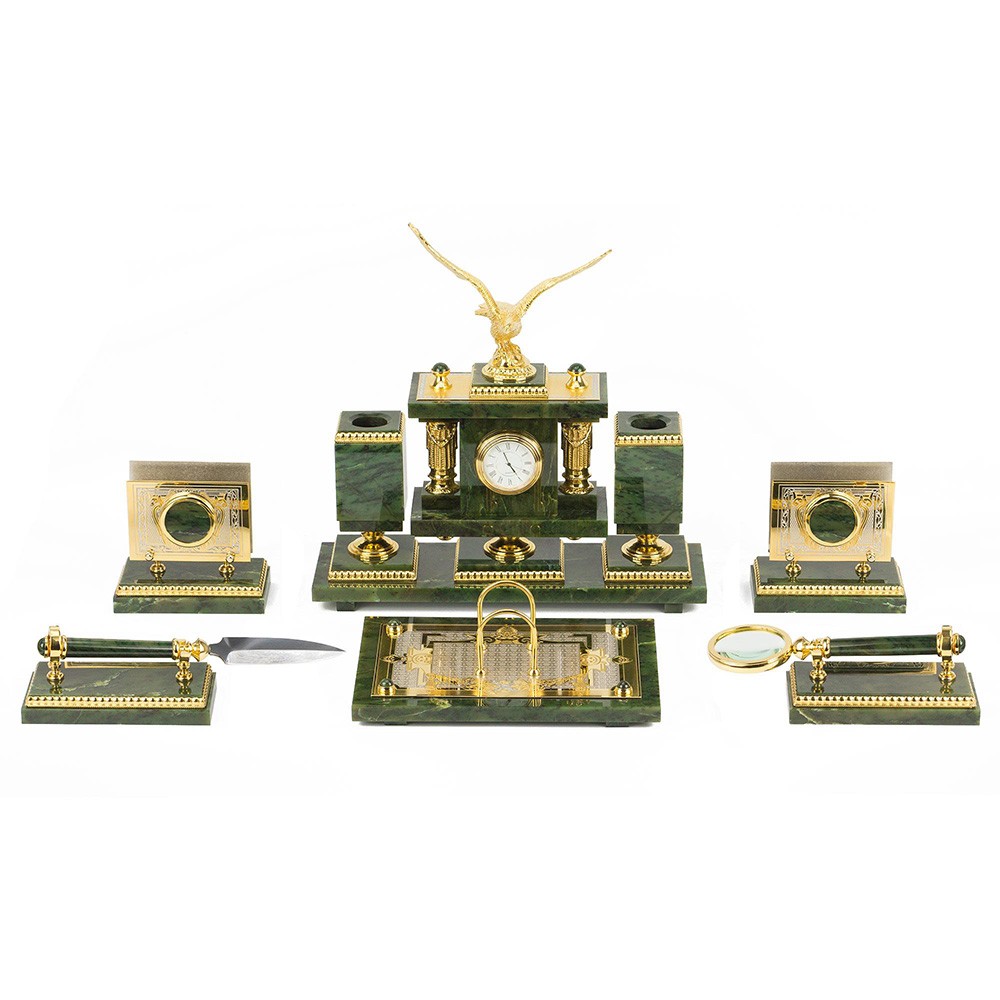 Large writing set made of natural jade. Functional gift for the head.