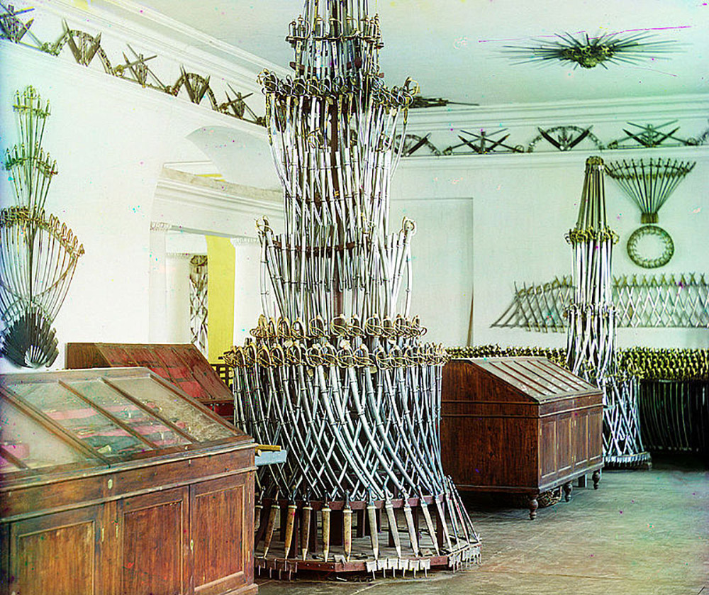 A slide of weapons at the Arsenal Museum of the Zlatoust plant, 1910. Photo by S. M. Prokudin-Gorsky