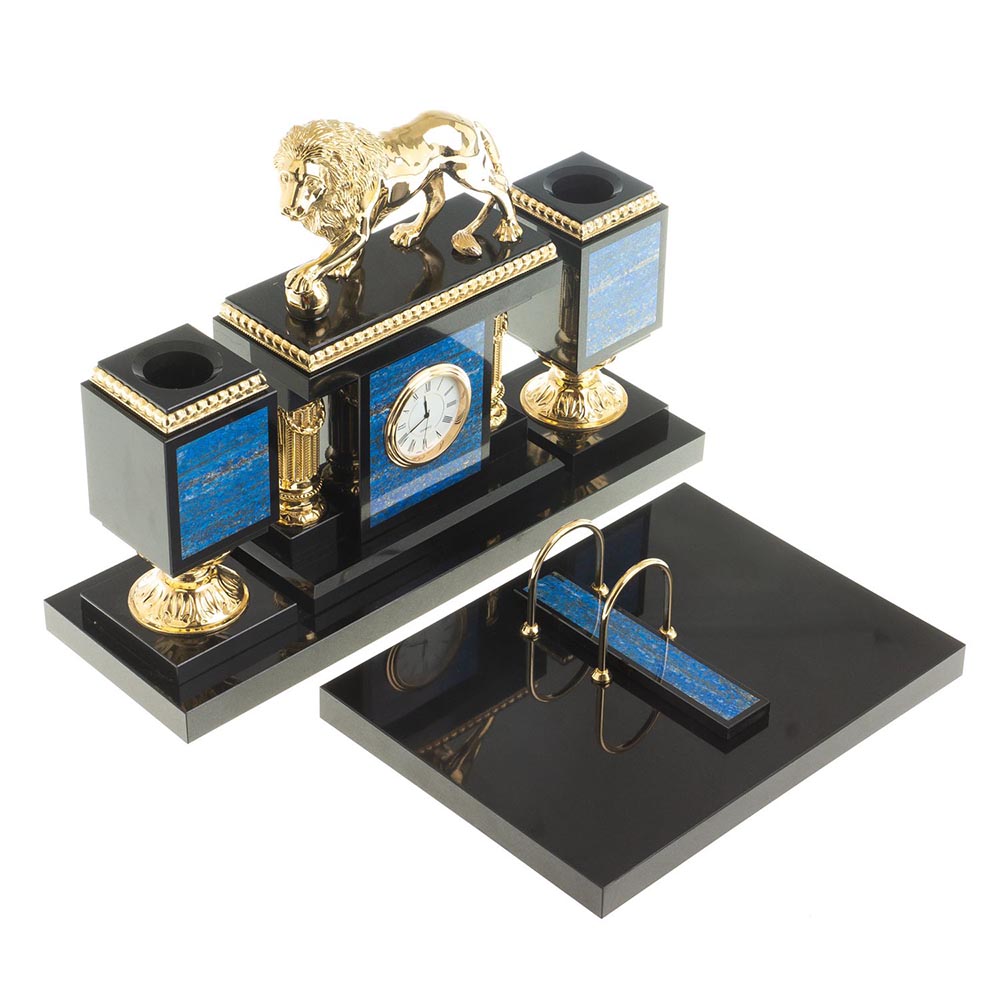 Luxury desk set Lion (lapis lazuli) Pegasus Leaders Free shipping